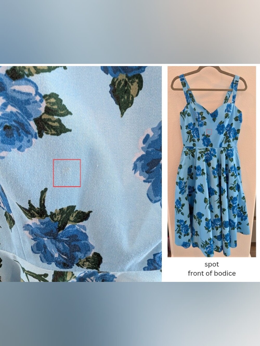RARE Vixen by Micheline Pitt Blue Floral Fit-and-Flare Dress - Picture 5 of 8